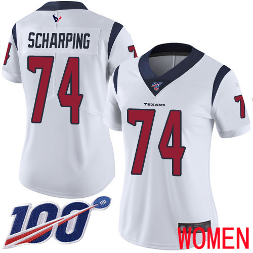 Houston Texans Limited White Women Max Scharping Road Jersey NFL Football #74 100th Season Vapor Untouchable->houston texans->NFL Jersey
